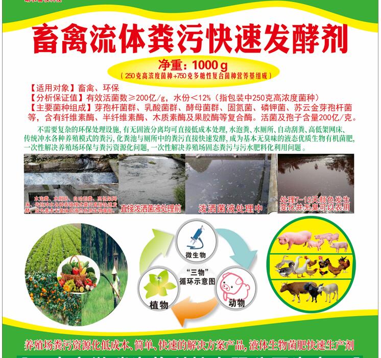 流體糞污快速發(fā)酵活菌劑——畜禽流體糞污快速發(fā)酵劑、高濃度廢水快速除臭發(fā)酵劑、廚余垃圾廢水除臭發(fā)酵劑、低成本解決養(yǎng)殖場(chǎng)與農(nóng)產(chǎn)品加工環(huán)保問(wèn)題的方案產(chǎn)品
